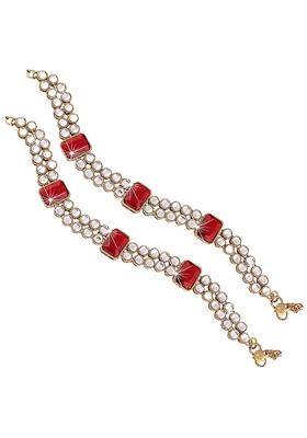 Traditional Green Stones Gold Plated Bridal Anklets Payal Embellished