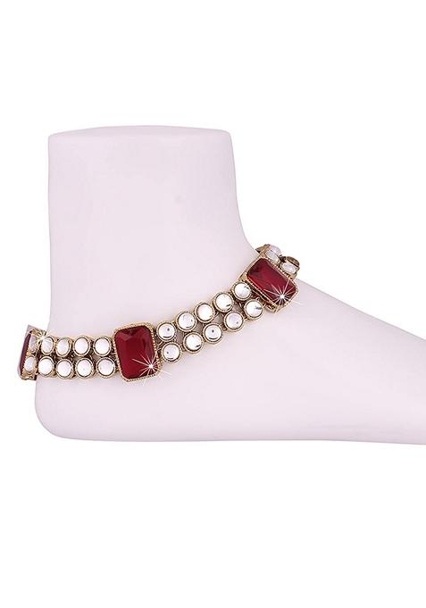 Traditional Green Stones Gold Plated Bridal Anklets Payal Embellished