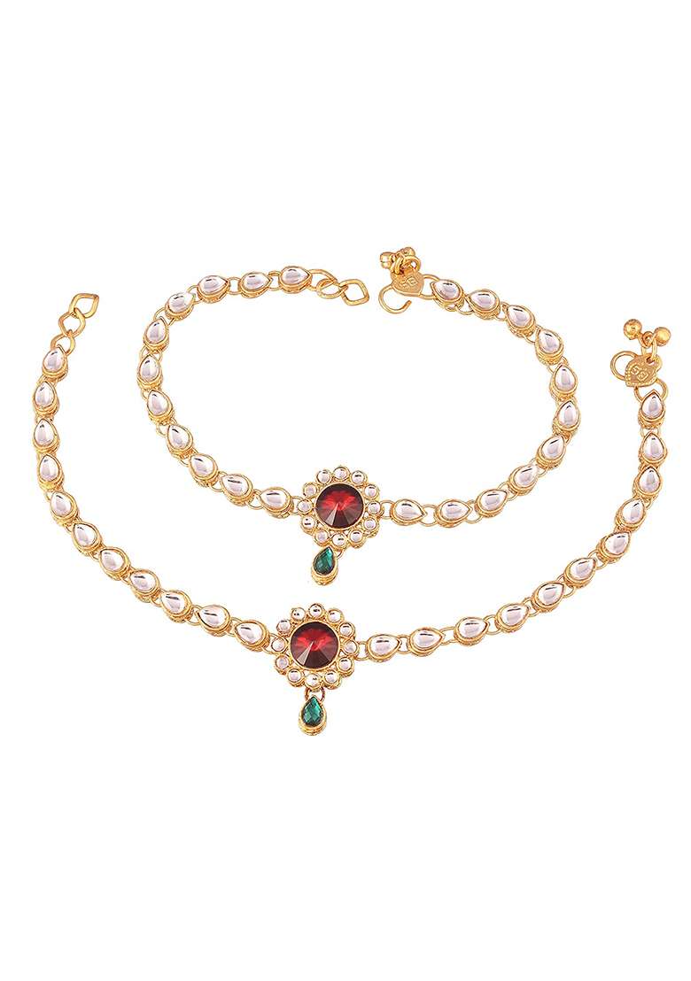 Traditional Gold Plated Kundan Payal Anklets Jewellery - Indya