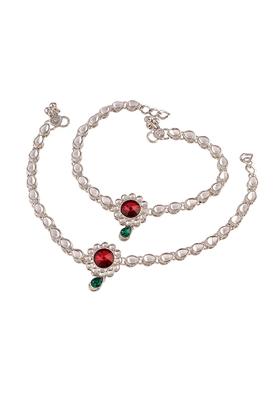 Traditional Silver Plated Kundan Anklets