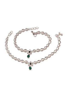 Traditional Silver Plated Kundan Anklets