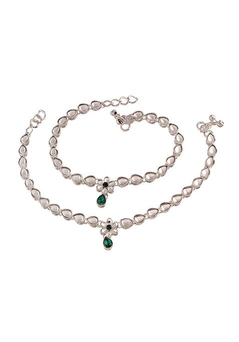 Traditional Silver Plated Kundan Anklets