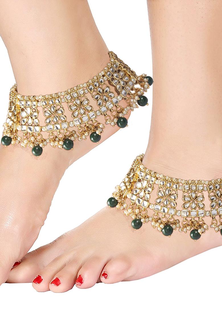 Gold Plated Bridal Kundan Anklets