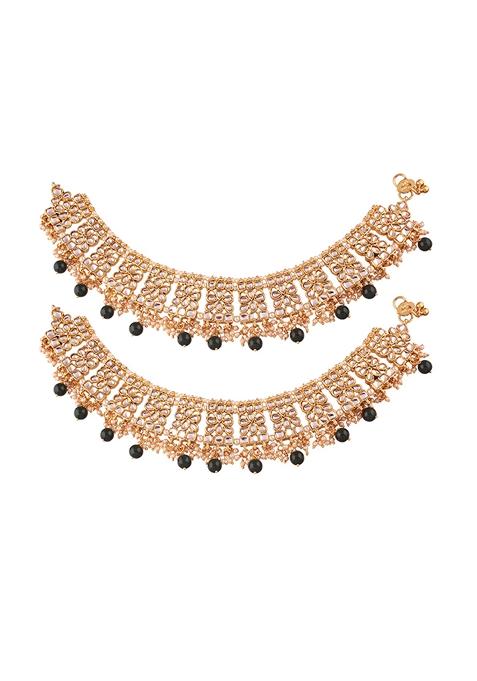Gold Plated Bridal Kundan Anklets