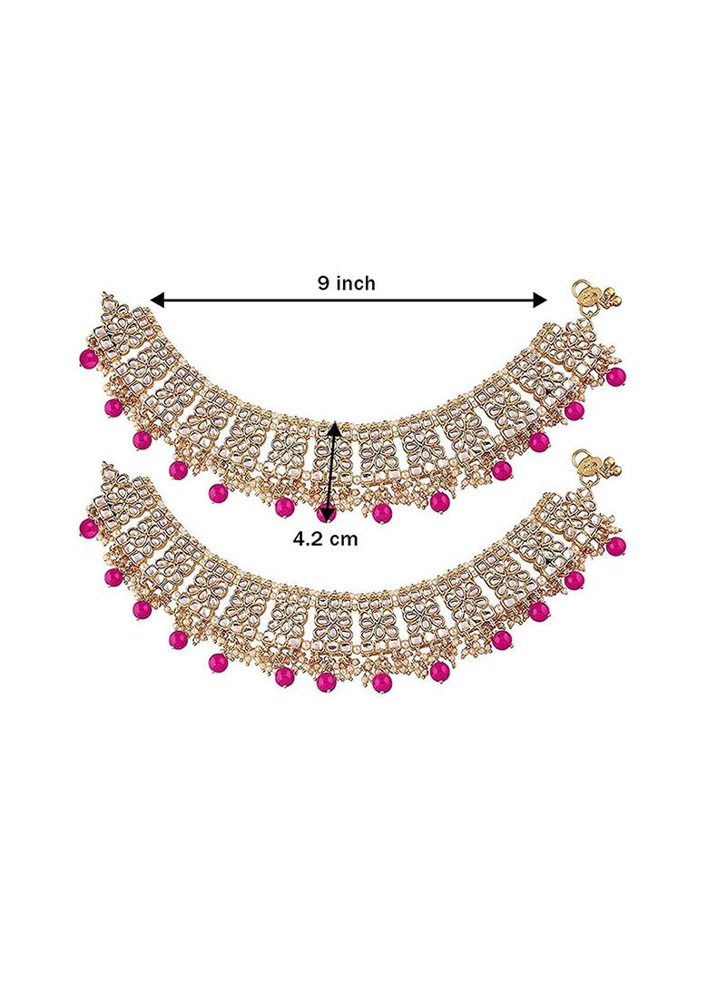 Gold Plated Bridal Kundan Pearl Anklets