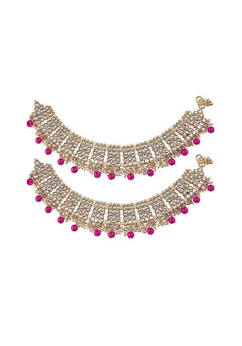 Gold Plated Bridal Kundan Pearl Anklets