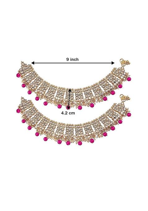 Gold Plated Bridal Kundan Pearl Anklets