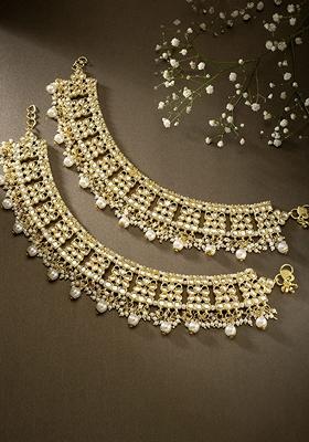 Gold Plated Bridal Kundan Anklets