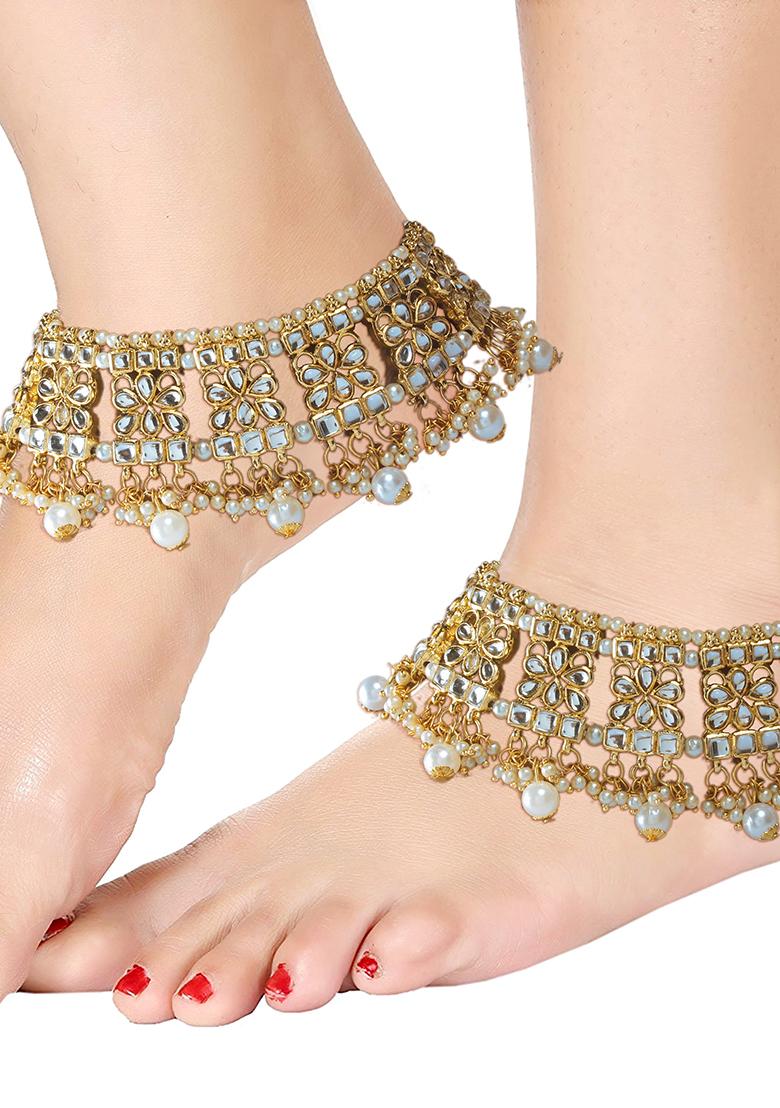 Gold Plated Bridal Kundan Anklets