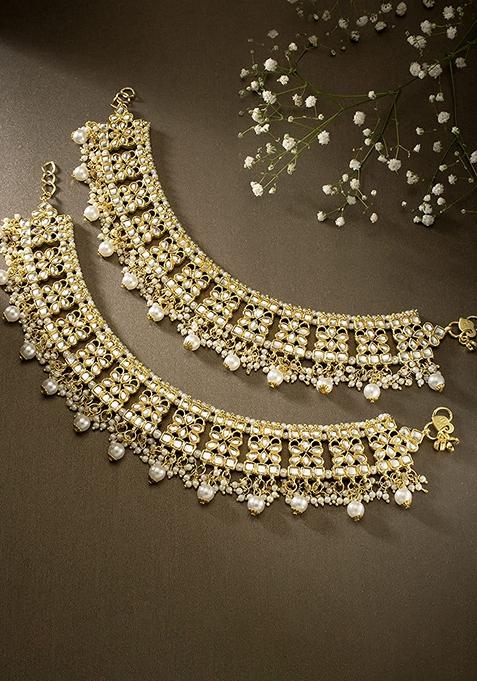 Gold Plated Bridal Kundan Anklets