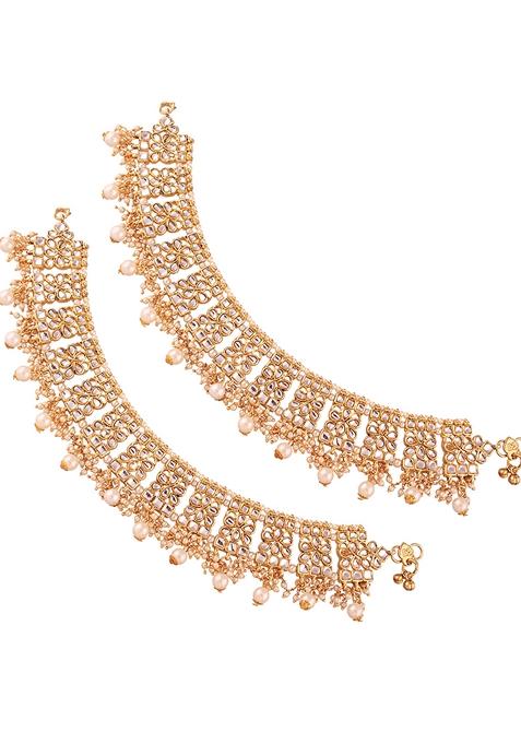 Gold Plated Bridal Kundan Anklets