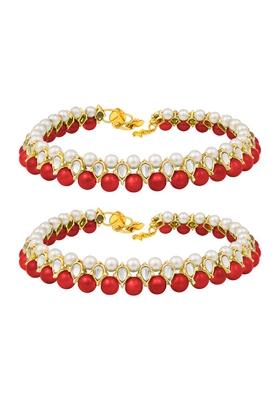 Traditional Gold Plated Kundan Pearl Payal Anklets
