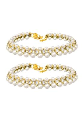 Traditional Gold Plated Kundan Pearl Payal Anklets