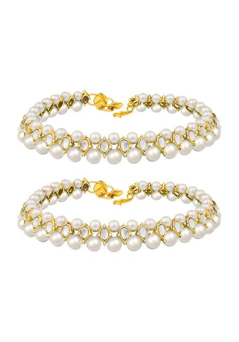 Traditional Gold Plated Kundan Pearl Payal Anklets