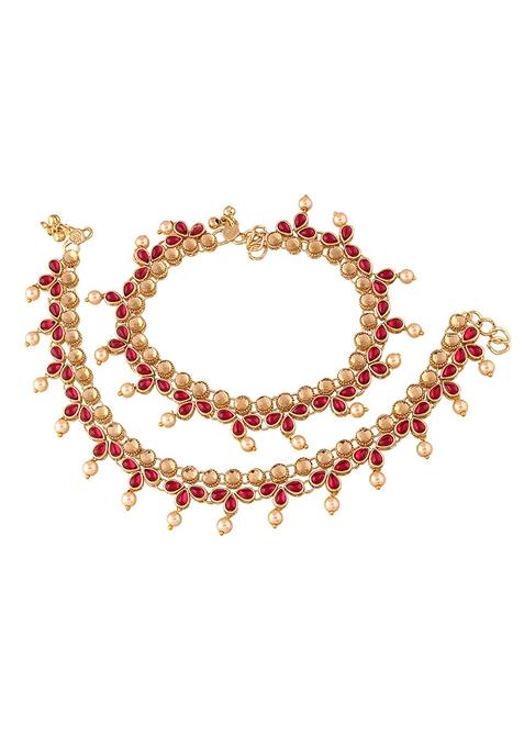 Traditional Gold Plated Kundan Pearl Payal Anklet