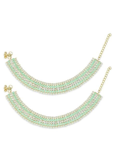 Traditional Alloy Gold Plated Kundan Pearl Payal Anklets