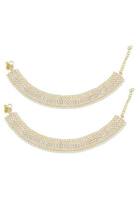 Traditional Alloy Gold Plated Kundan Pearl Payal Anklets
