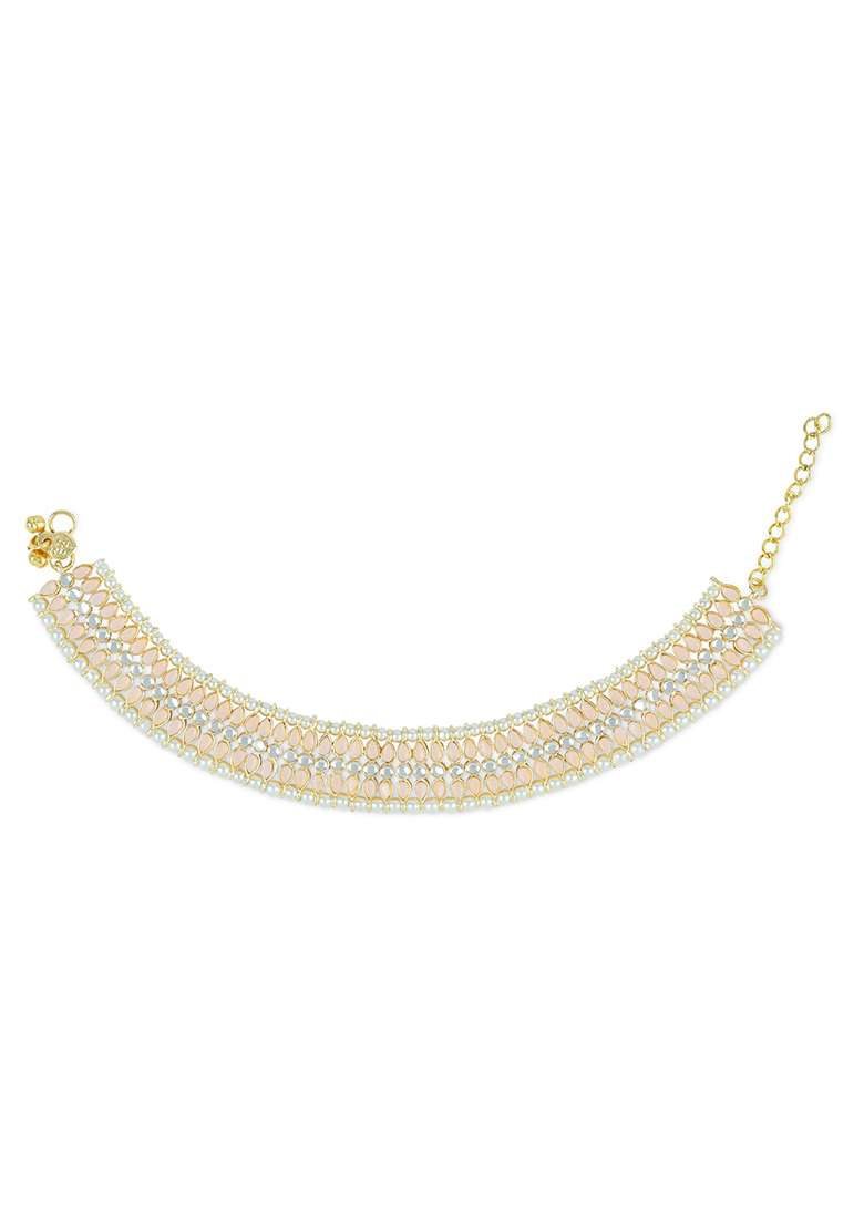 Traditional Alloy Gold Plated Kundan Pearl Payal Anklets - Indya