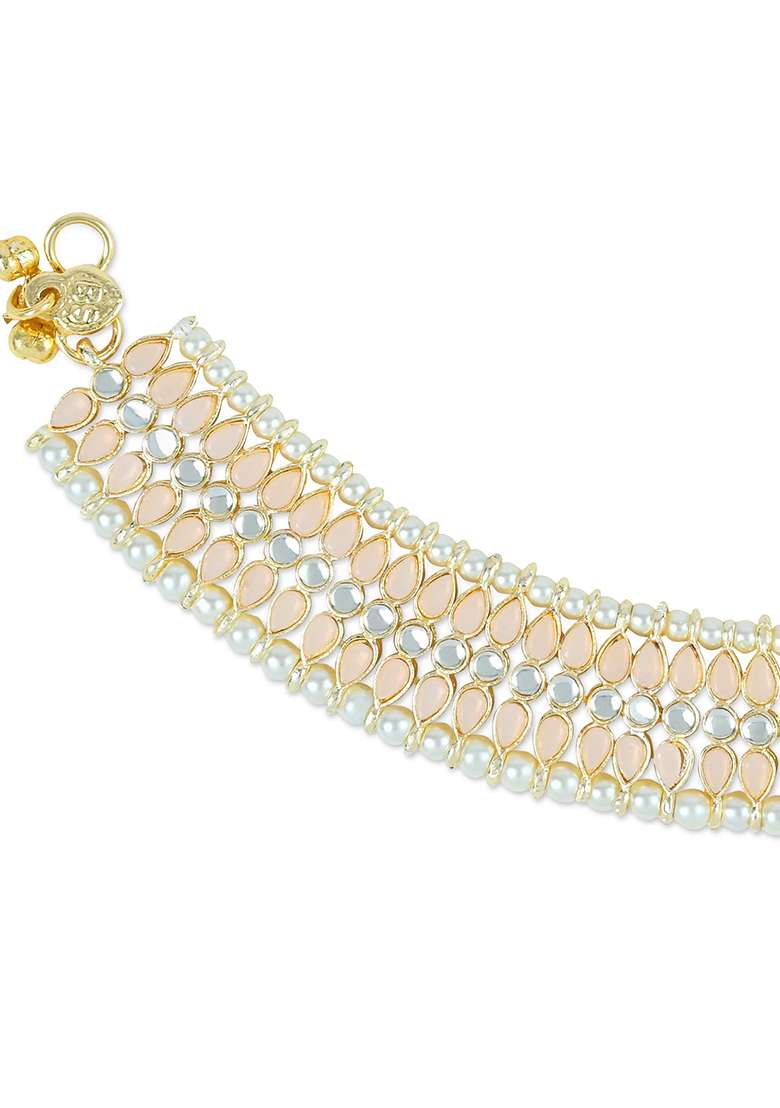 Traditional Alloy Gold Plated Kundan Pearl Payal Anklets - Indya