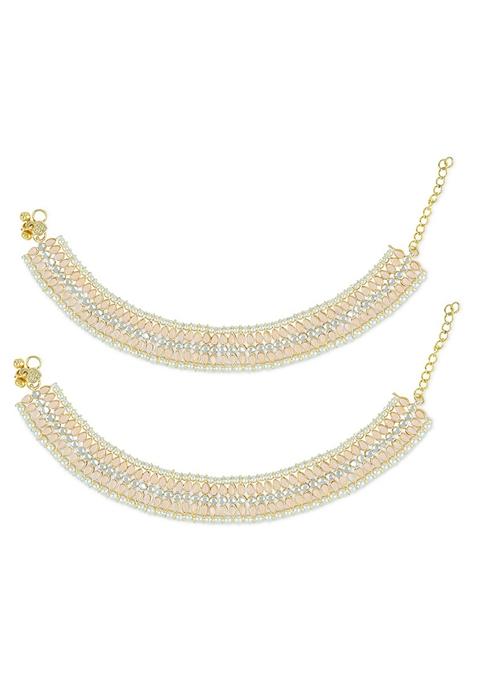 Traditional Alloy Gold Plated Kundan Pearl Payal Anklets