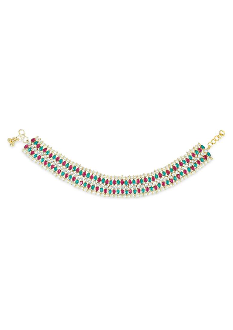Traditional Alloy Gold Plated Kundan Pearl Payal Anklets - Indya