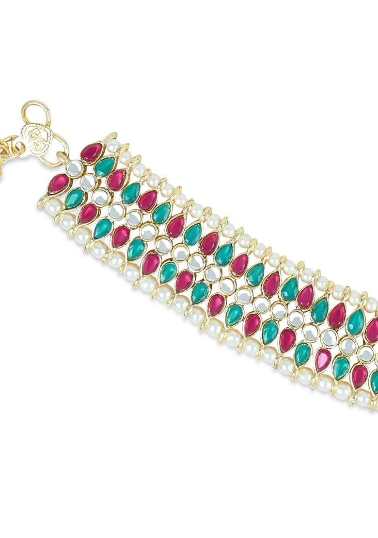 Traditional Alloy Gold Plated Kundan Pearl Payal Anklets - Indya
