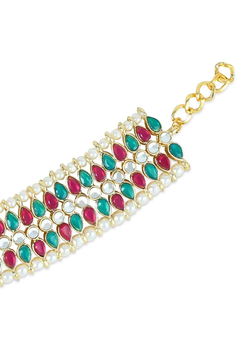 Traditional Alloy Gold Plated Kundan Pearl Payal Anklets - Indya