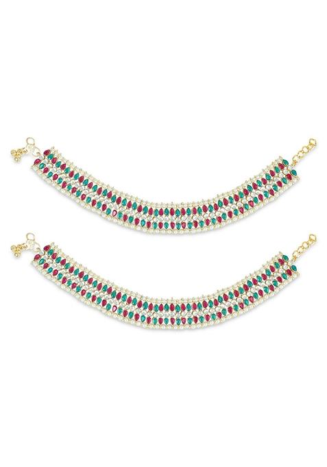 Traditional Alloy Gold Plated Kundan Pearl Payal Anklets