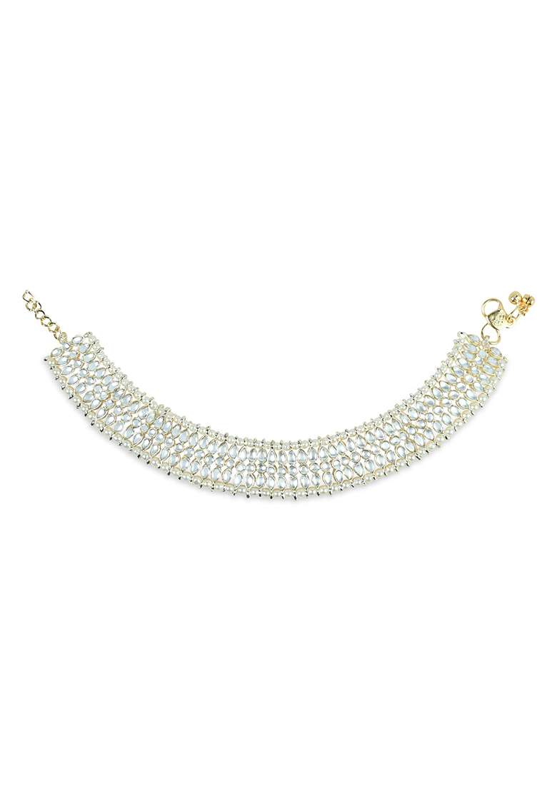 Traditional Alloy Gold Plated Kundan Pearl Payal Anklets - Indya