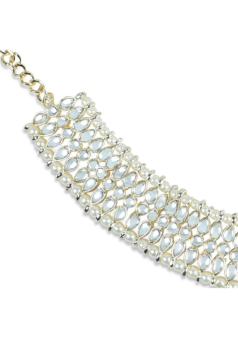 Traditional Alloy Gold Plated Kundan Pearl Payal Anklets - Indya