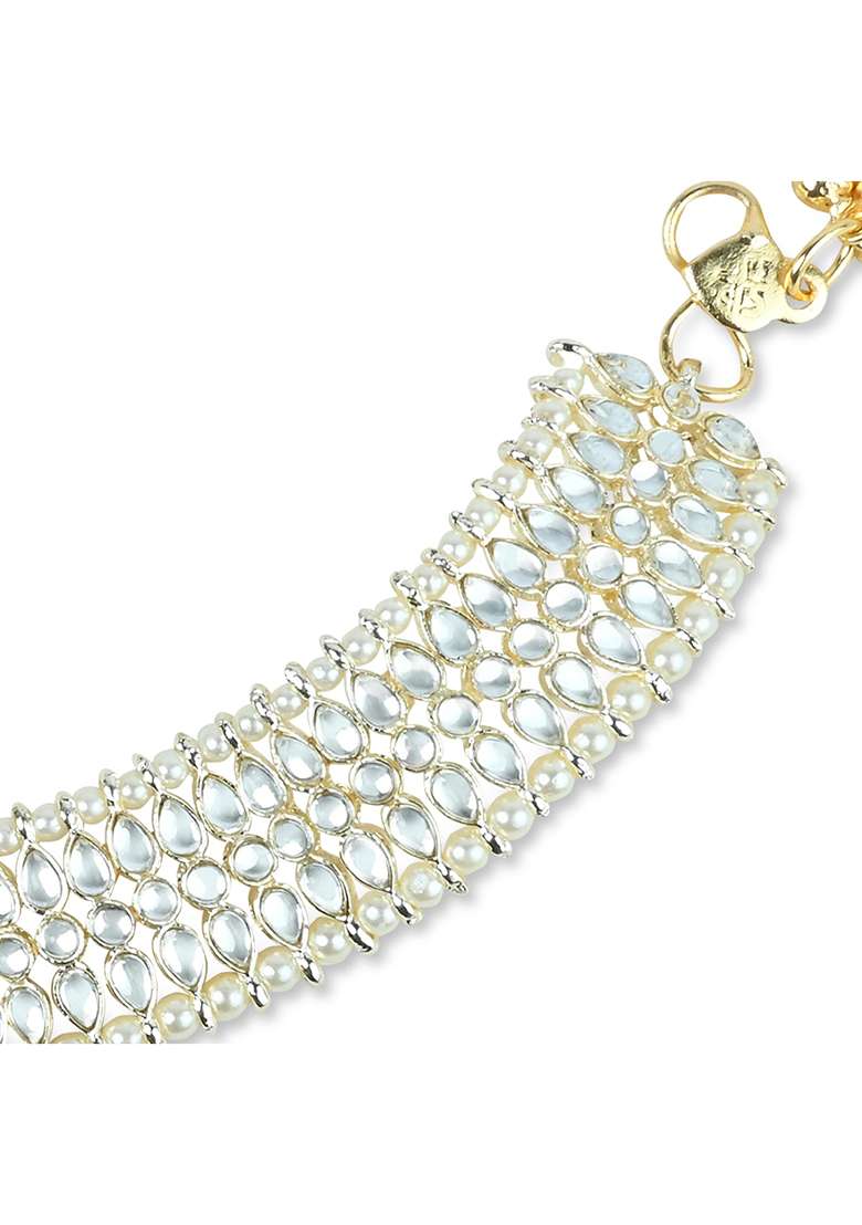 Traditional Alloy Gold Plated Kundan Pearl Payal Anklets - Indya