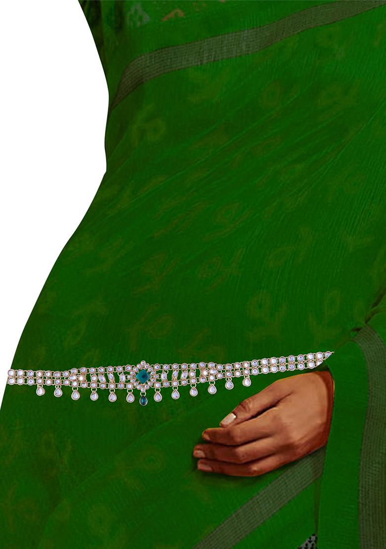 Gold Plated Traditional Green Stone Handcrafted Adjustable Pearl Kamarband