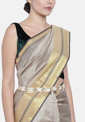 Gold Plated Traditional Ethnic Floral Design Kundan And Stone Studded Adjustable Pearl Kamarband