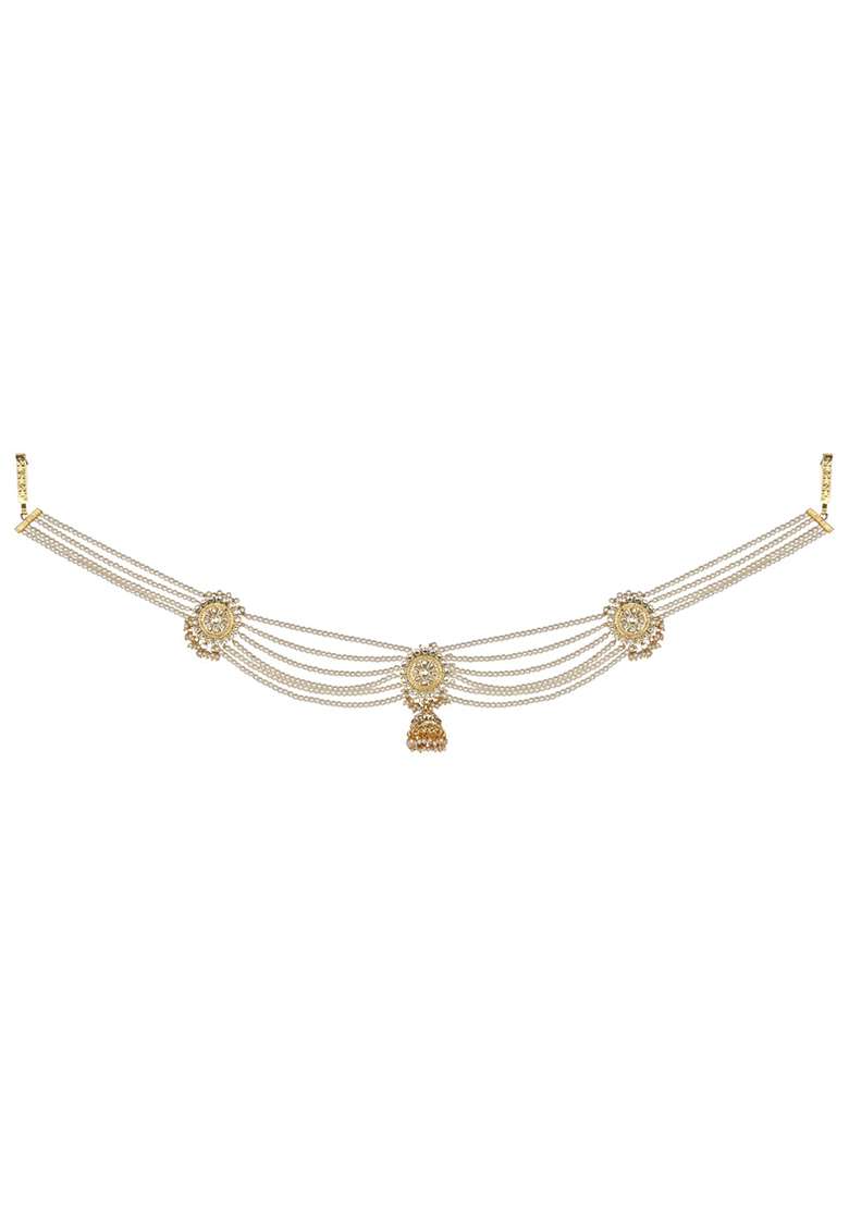 Gold Plated Traditional Ethnic Floral Design Kundan And Stone Studded Adjustable Pearl Kamarband - Indya