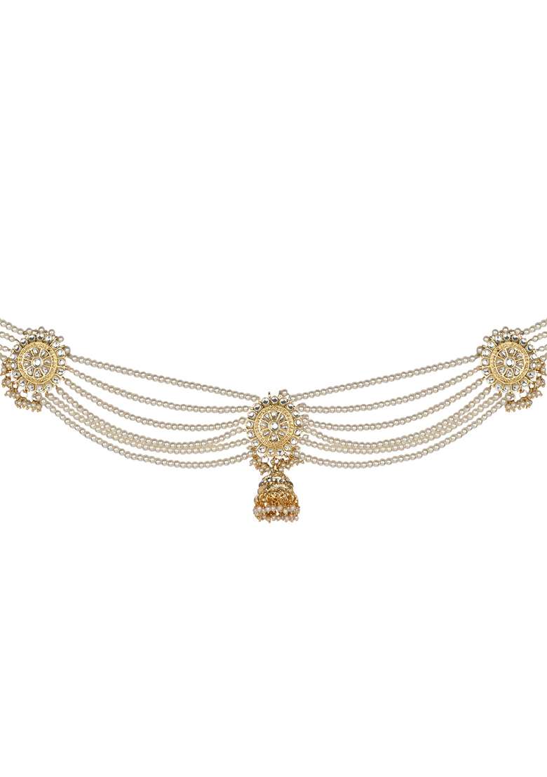 Gold Plated Traditional Ethnic Floral Design Kundan And Stone Studded Adjustable Pearl Kamarband - Indya