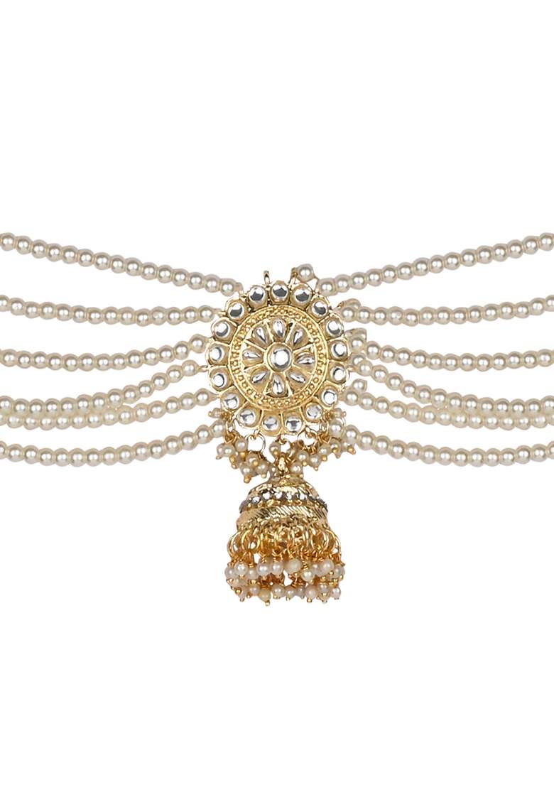 Gold Plated Traditional Ethnic Floral Design Kundan And Stone Studded Adjustable Pearl Kamarband - Indya