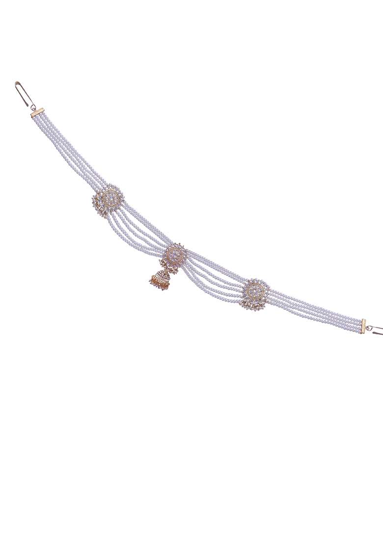 Gold Plated Traditional Ethnic Floral Design Kundan And Stone Studded Adjustable Pearl Kamarband - Indya