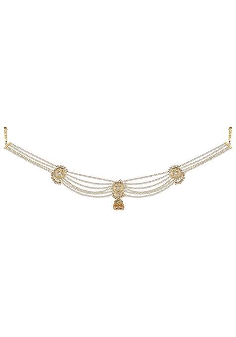 Gold Plated Traditional Ethnic Floral Design Kundan And Stone Studded Adjustable Pearl Kamarband