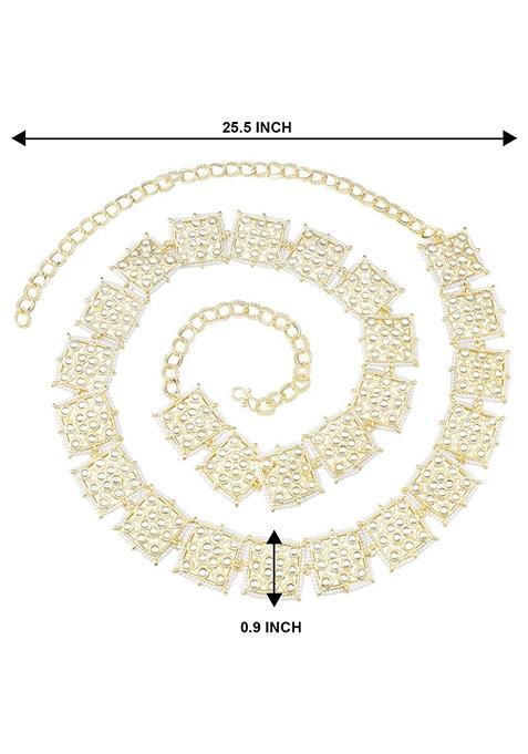 Gold Plated Traditional Ethnic Square Shape Kundan Studded Adjustable Pearl Kamarband