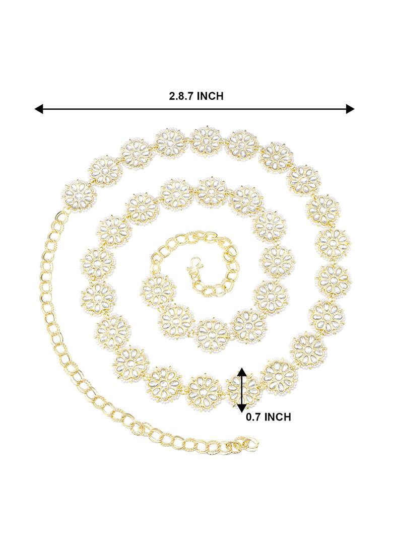 Gold Plated Traditional Ethnic Floral Design Kundan Studded Adjustable Pearl Kamarband