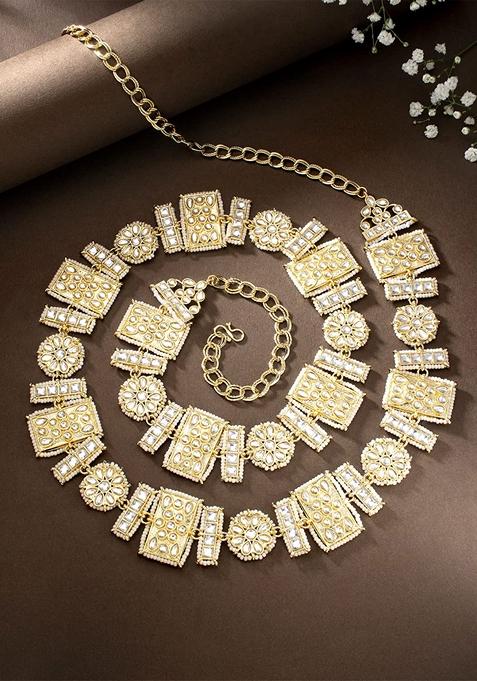 Gold Plated Traditional Ethnic Kundan Studded Adjustable Pearl Kamarband