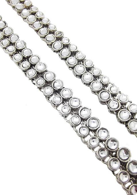 White Silver Plated Kundan Anklet With Ghungroo