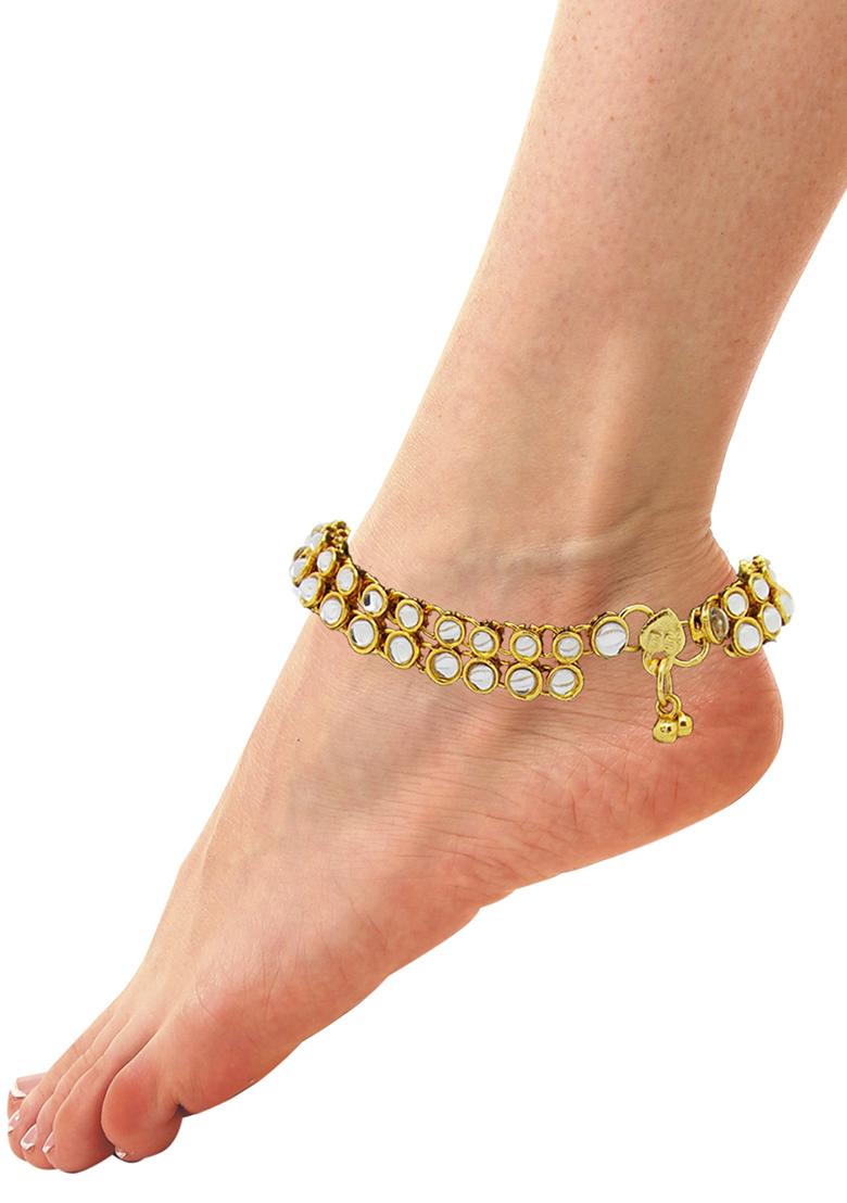 Gold Plated Kundan Anklet With Ghungroo