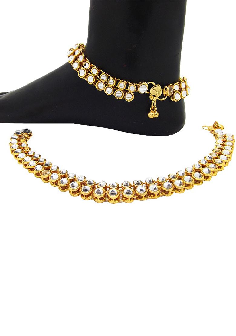Gold Plated Kundan Anklet With Ghungroo