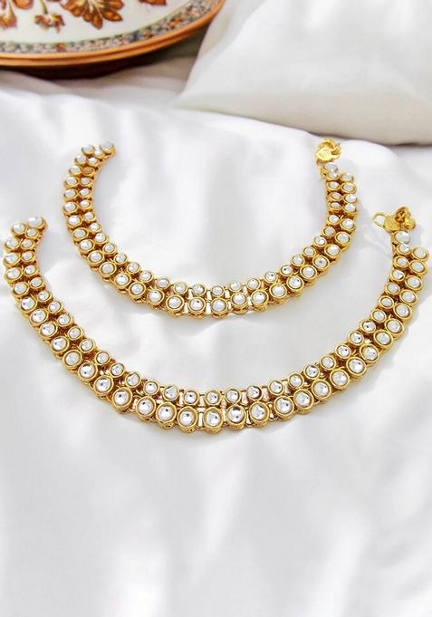Gold Plated Kundan Anklet With Ghungroo