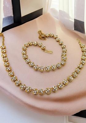 One String American Diamond Gold Plated Anklet With Ghungroo