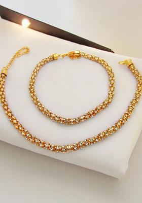 One String Round American Diamond Gold Plated Anklet