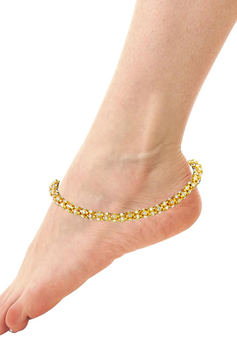 One String Round American Diamond Gold Plated Anklet