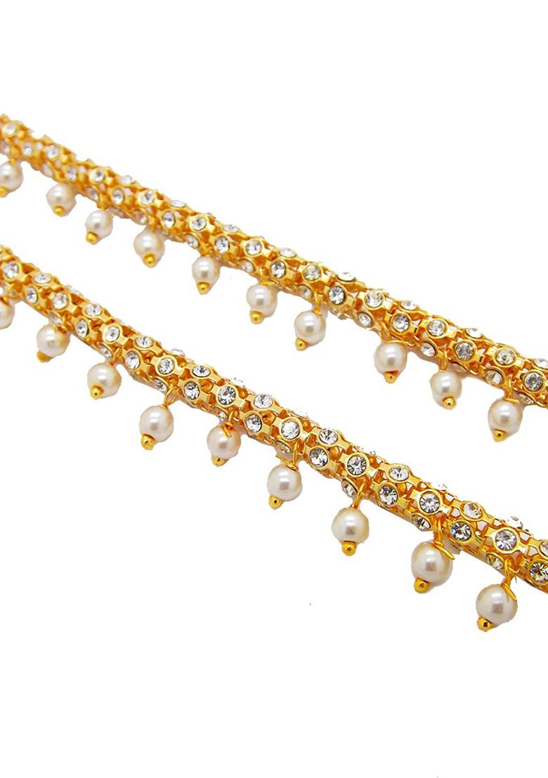Pearl And American Diamond Gold Plated Anklet