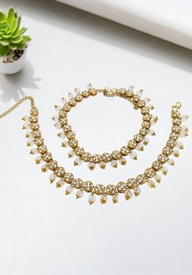 Pearl And American Diamond Gold Plated Anklet